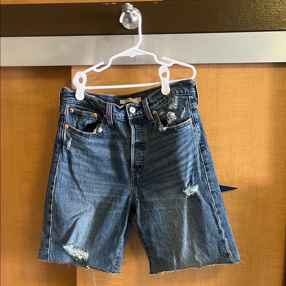 Trendy Blue Distressed Jean Shorts